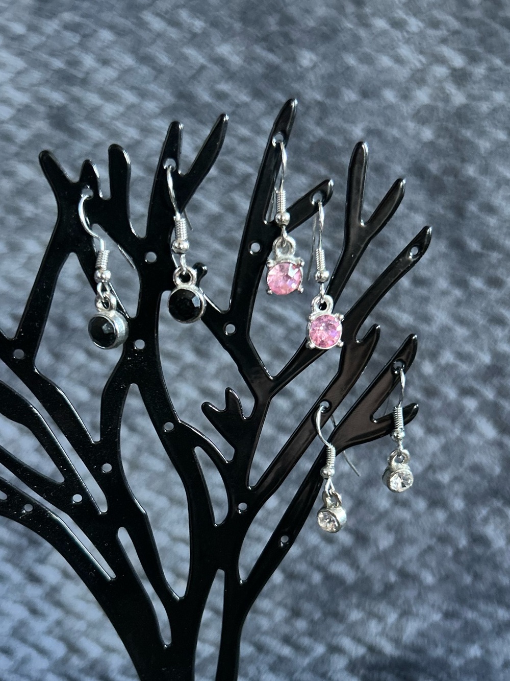 Delicate Pink, Black and Clear Crystal Drop Earrings - Women Jewelry